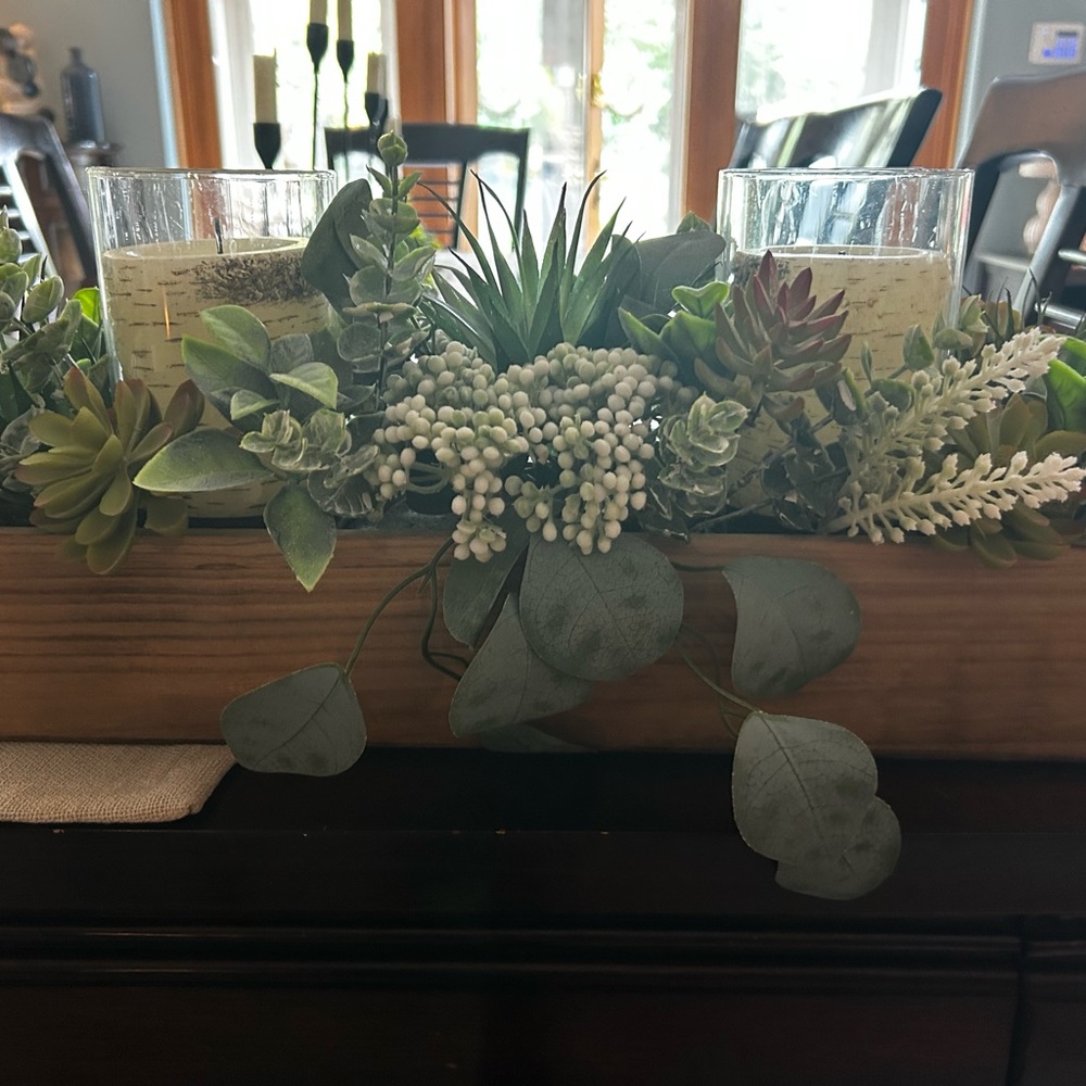 Kirklands Rustic Wooden Succulent Centerpiece
